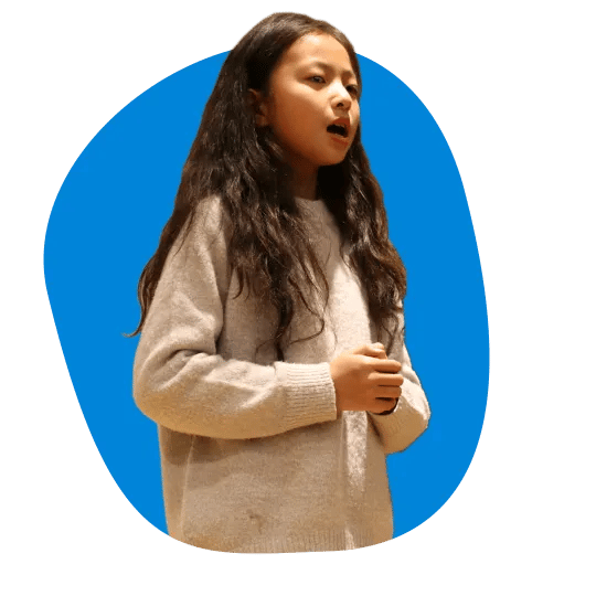 Student speaking confidently