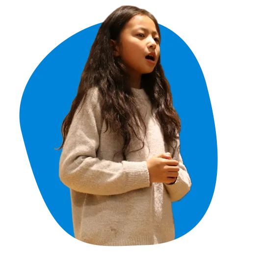 Student speaking confidently